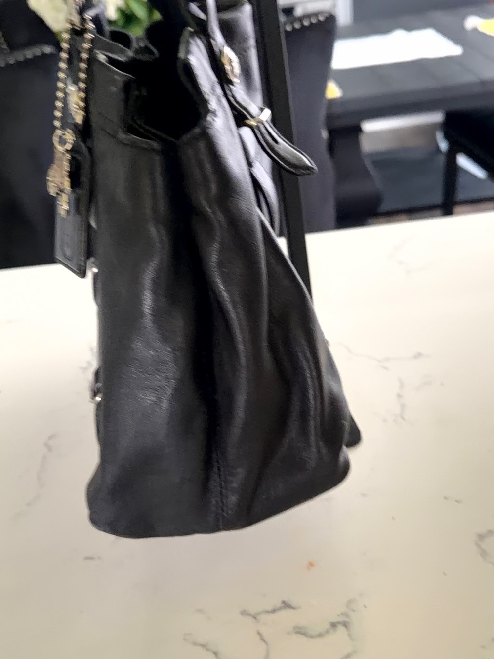 COACH Black Leather Shoulder Tote with Signature Silver Hardware - Picture 9 of 10